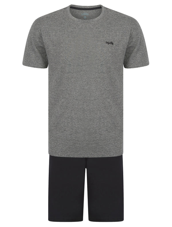 Keir 2 Piece Jersey Cotton Crew Neck T-Shirt and Shorts Lounge Set in Black And White Stripe - Tokyo Laundry