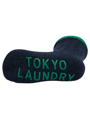 Scoresby Borg Lined Chunky Cable Knit Slipper Socks in Shady Glade Green - Tokyo Laundry