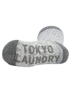 Atlantia Jacquard Fairisle Print Borg Lined Chunky Knit Slipper Socks in Grey - Tokyo Laundry