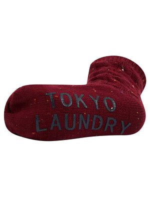 Leven Borg Lined Chunky Cable Knit Slipper Socks in Oxblood Nep - Tokyo Laundry