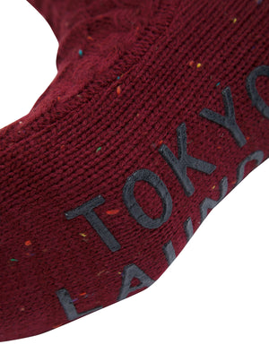 Leven Borg Lined Chunky Cable Knit Slipper Socks in Oxblood Nep - Tokyo Laundry