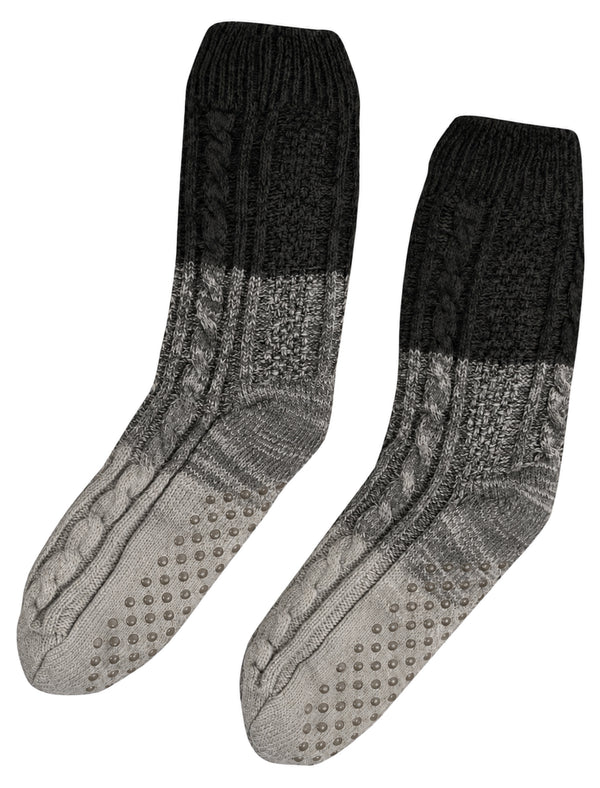 Carrington Sherpa Fleece Lined Chunky Cable Knit Slipper Socks in Jet Black - Tokyo Laundry
