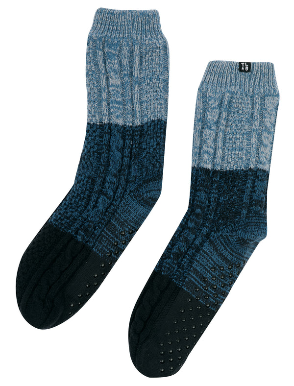 Carrington Sherpa Fleece Lined Chunky Cable Knit Slipper Socks in Navy / Blue - Tokyo Laundry