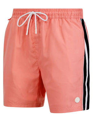 Lamia Twill Microfibre Swim Shorts with Side Stripes In Flamingo Plume - Tokyo Laundry