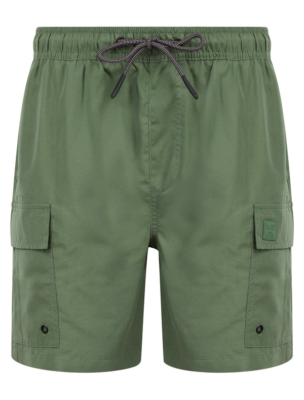 Taysom Microfibre Twill Multi-Pocket Cargo Style Swim Shorts with Mesh Lining in Laurel Wreath - Tokyo Laundry
