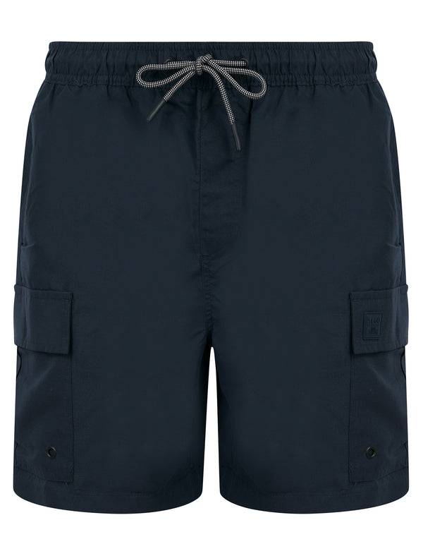 Taysom Microfibre Twill Multi-Pocket Cargo Style Swim Shorts with Mesh Lining in Sky Captain Navy - Tokyo Laundry