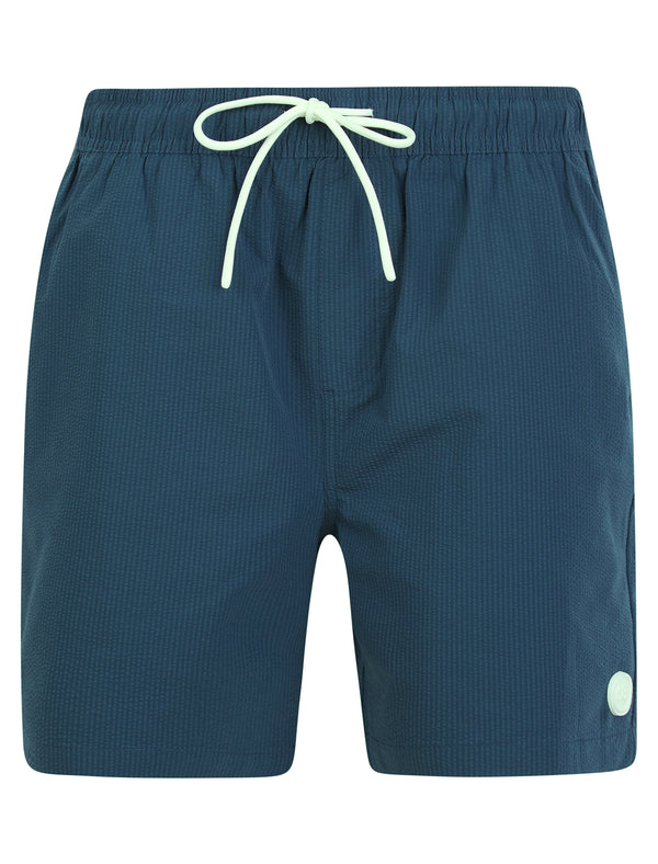 Byers Seersucker Stripe Microfibre Swim Shorts with Mesh Lining in Teal - Tokyo Laundry