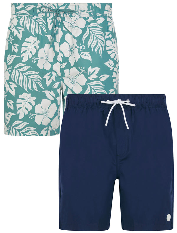 Tahmid Classic (2 Pack) Microfibre Twill Swim Shorts with Mesh Lining in Trellis Floral / Medieval Blue - Tokyo Laundry
