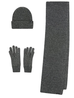 Ovie Matching Rib Knit Hat, Scarf and Gloves Set in Black - Tokyo