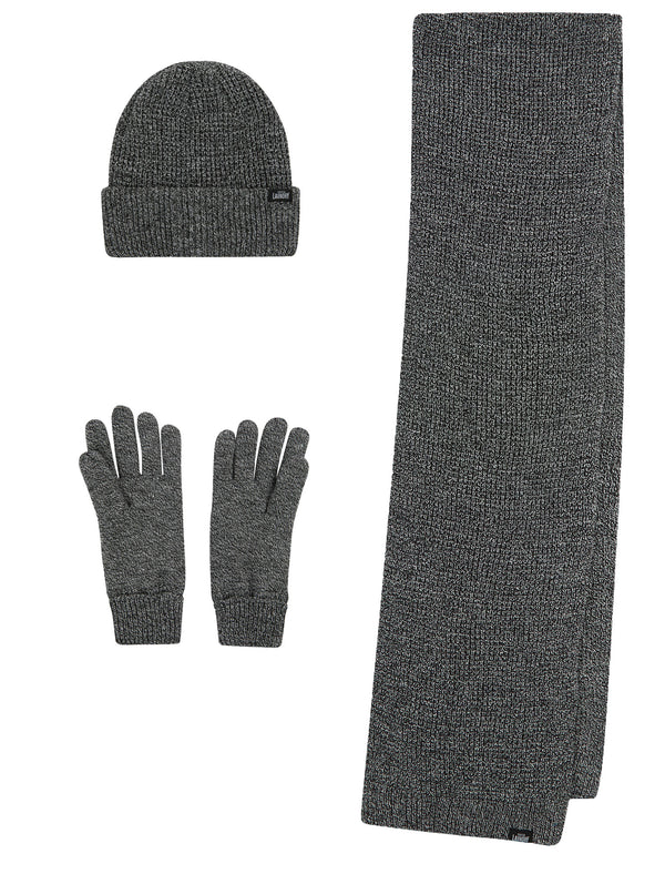 Ovie Matching Rib Knit, Micro-Fleece Lined Hat, Scarf and Gloves Set in Black - Tokyo Laundry