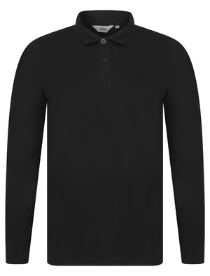 Landers Long Sleeve Cotton Jersey Polo Shirt in Jet Black - Tokyo Laundry
