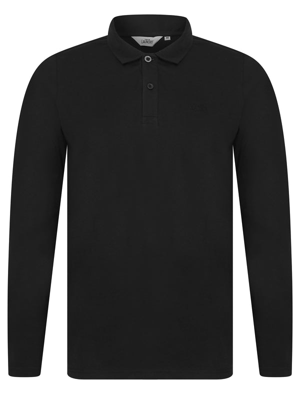Landers Long Sleeve Cotton Jersey Polo Shirt in Jet Black - Tokyo Laundry