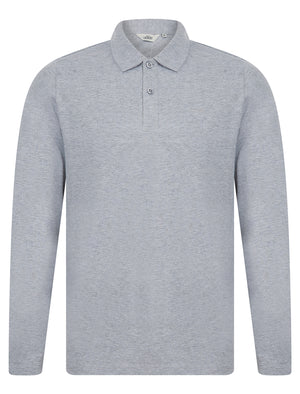 Landers Long Sleeve Cotton Jersey Polo Shirt in Light Grey Marl - Tokyo Laundry