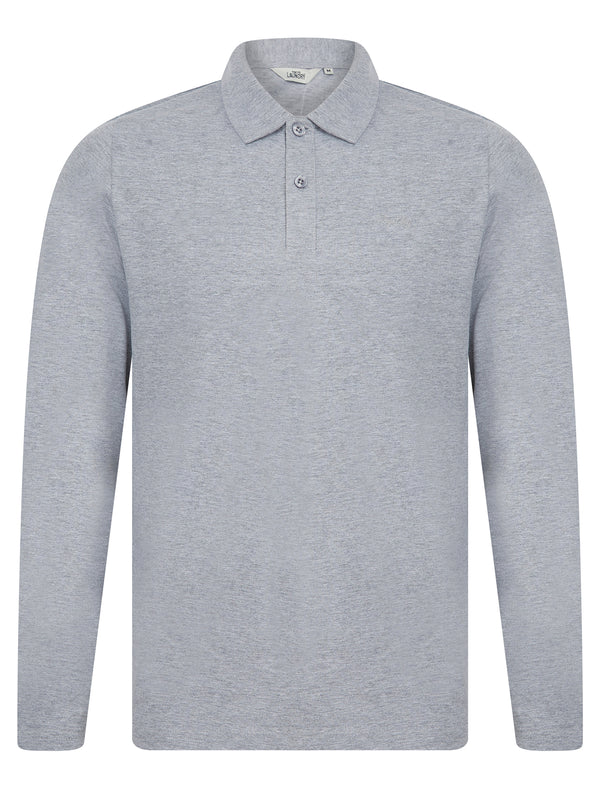 Landers Long Sleeve Cotton Jersey Polo Shirt in Light Grey Marl - Tokyo Laundry