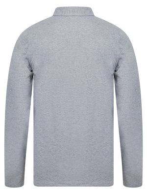 Landers Long Sleeve Cotton Jersey Polo Shirt in Light Grey Marl - Tokyo Laundry