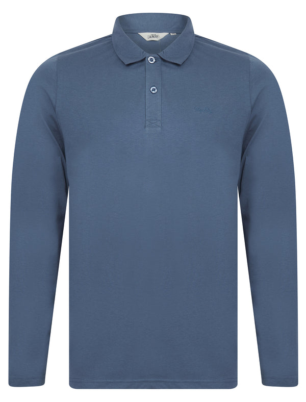 Landers Long Sleeve Cotton Jersey Polo Shirt in Vintage Indigo - Tokyo Laundry