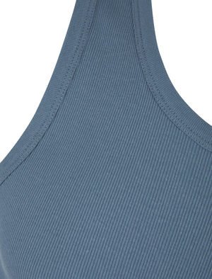 Victory 4 Pack Cotton Ribbed Sleeveless Vest Tops in Blithe Blue / Light Grey Marl / Jet Black / Blue Horizon - South Shore