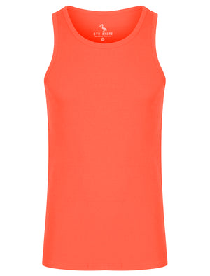 Victory 4 Pack Cotton Ribbed Sleeveless Vest Tops in Hot Coral / Light Grey Marl / Jet Black / Blue Horizon - South Shore