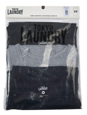 Albacore (3-Pack) Jersey Cotton Sleeveless Vest Tops in Sky Captain Navy / Light Grey Marl / Jet Black - Tokyo Laundry