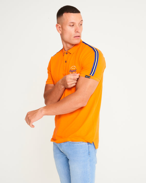 Tape Cotton Pique Polo Shirt in Golden Poppy Orange - Tokyo Laundry