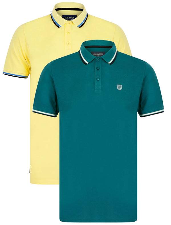 Moore (2 Pack) Cotton Pique Polo Shirt in Sunlight / Colonial Blue - Kensington Eastside