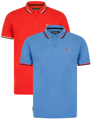 Moore (2 Pack) Cotton Pique Polo Shirt in Blue Yonder / Cayenne - Kensington Eastside