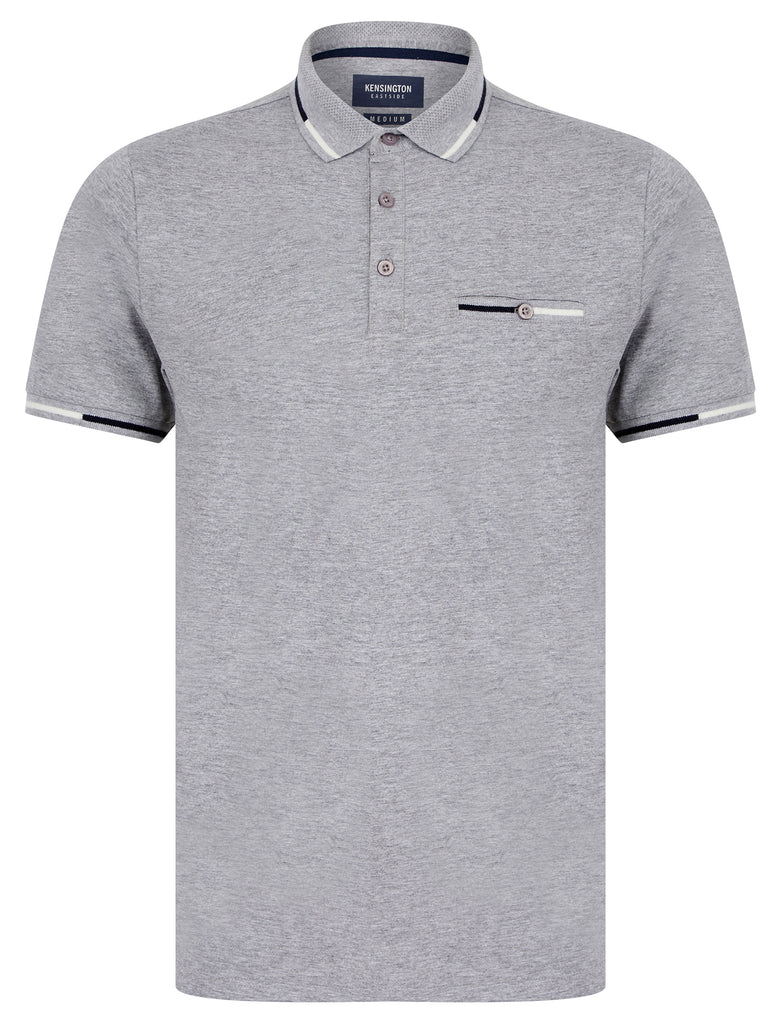 Tyers 2 Cotton Jersey Polo Shirt with Chest Pocket in Light Grey Marl ...