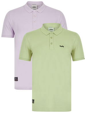 Reeves (2 Pack) Signature Cotton Pique Polo Shirt in Lilac  / Sage Green - Tokyo Laundry