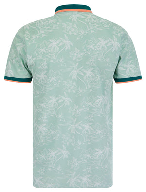 Milo Cotton Blend Pique Tropical Hawaiian Print Polo Shirt in Cloud Blue - Tokyo Laundry