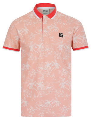 Milo Cotton Blend Pique Tropical Hawaiian Print Polo Shirt in Coral Cloud - Tokyo Laundry