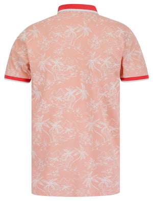 Milo Cotton Blend Pique Tropical Hawaiian Print Polo Shirt in Coral Cloud - Tokyo Laundry