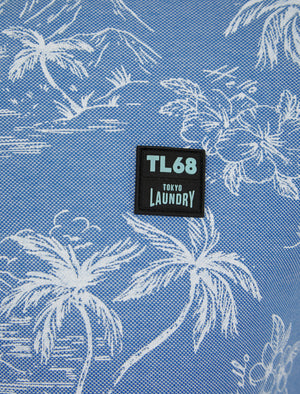 Milo Cotton Blend Pique Tropical Hawaiian Print Polo Shirt in Light Blue - Tokyo Laundry