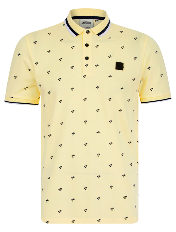Tierra Cotton Pique Tropical Hawaiian Print Polo Shirt in Transparent Yellow - Tokyo Laundry