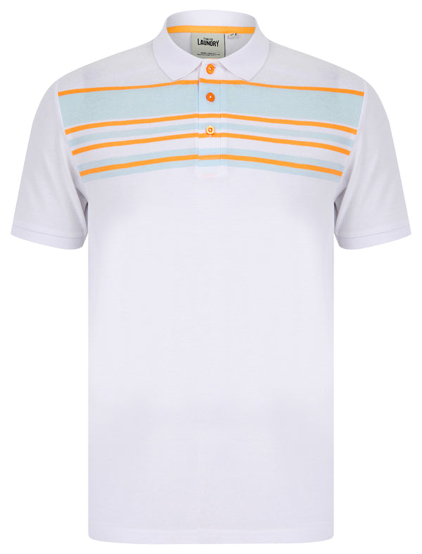 Hayden Yarn Dyed Stripe Cotton Pique Polo Shirt in Optic White - Tokyo Laundry