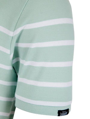 Wick Yarn Dyed Stripe Cotton Pique Zip Fasten Polo Shirt in Cloud Blue - Tokyo Laundry