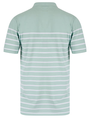 Wick Yarn Dyed Stripe Cotton Pique Zip Fasten Polo Shirt in Cloud Blue - Tokyo Laundry