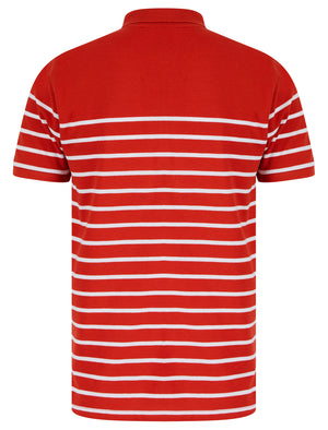 Wick Yarn Dyed Stripe Cotton Pique Zip Fasten Polo Shirt in Ketchup - Tokyo Laundry