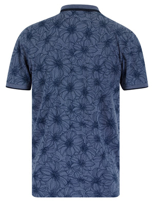Capulet Cotton Blend Pique Tropical Hawaiian Print Polo Shirt in Blue Horizon - Tokyo Laundry