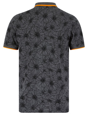 Capulet Cotton Blend Pique Tropical Hawaiian Print Polo Shirt in Dark Shadow Grey - Tokyo Laundry