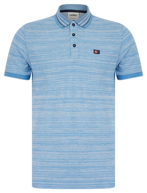 Avets Woven Jacquard Jersey Striped Cotton Polo Shirt with Tipping in Blue - Tokyo Laundry