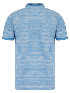 Avets Woven Jacquard Jersey Striped Cotton Polo Shirt with Tipping in Blue - Tokyo Laundry