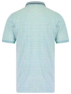 Avets Woven Jacquard Jersey Striped Cotton Polo Shirt with Tipping in Cloud Blue - Tokyo Laundry