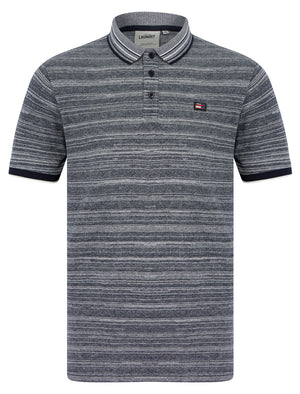 Avets Woven Jacquard Jersey Striped Cotton Polo Shirt with Tipping in Sky Captain Navy - Tokyo Laundry