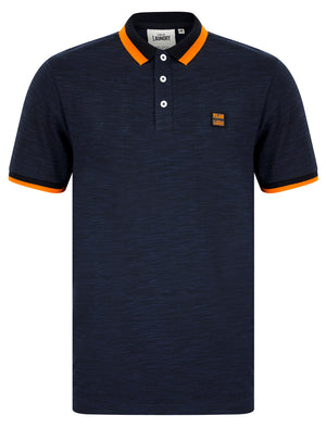 Hanbury Cotton Rich Jersey Space Dye Polo Shirt with Tipping in Navy - Tokyo Laundry