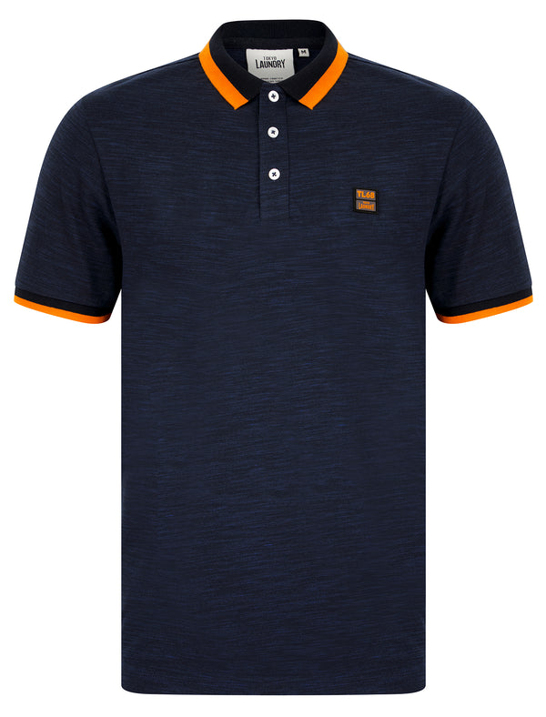 Hanbury Cotton Rich Jersey Space Dye Polo Shirt with Tipping in Navy - Tokyo Laundry