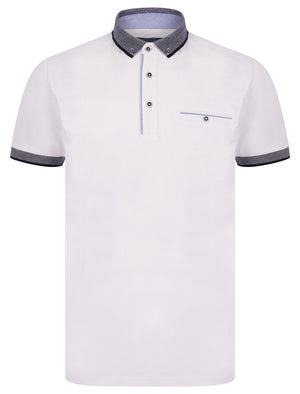Riddle Stretch Cotton Jersey Button Down Collar Polo Shirt in Optic White - Kensington Eastside