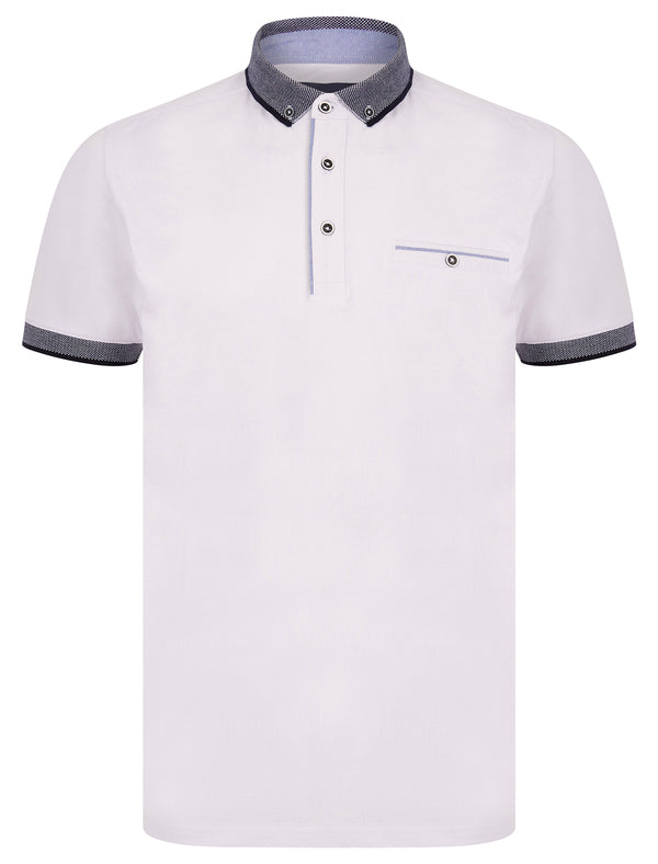 Riddle Stretch Cotton Jersey Button Down Collar Polo Shirt in Optic White - Kensington Eastside