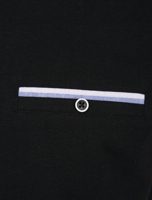 Riddle Stretch Cotton Jersey Button Down Collar Polo Shirt in Jet Black - Kensington Eastside