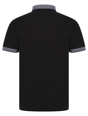 Riddle Stretch Cotton Jersey Button Down Collar Polo Shirt in Jet Black - Kensington Eastside