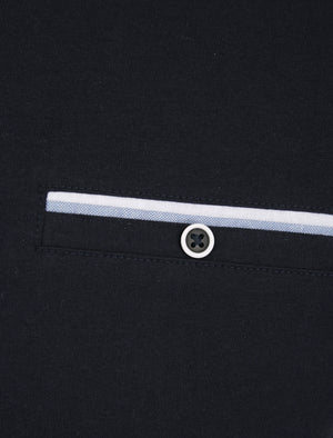 Riddle Stretch Cotton Jersey Button Down Collar Polo Shirt in Sky Captain Navy - Kensington Eastside
